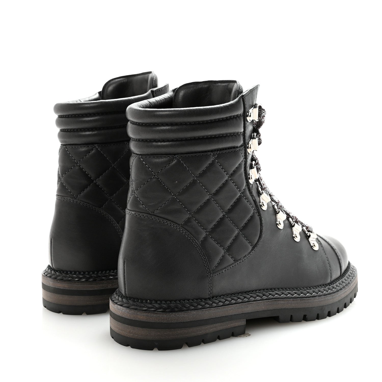 Chanel Lambskin Quilted Lace Up Boots 35.5 Grey 5 of 9