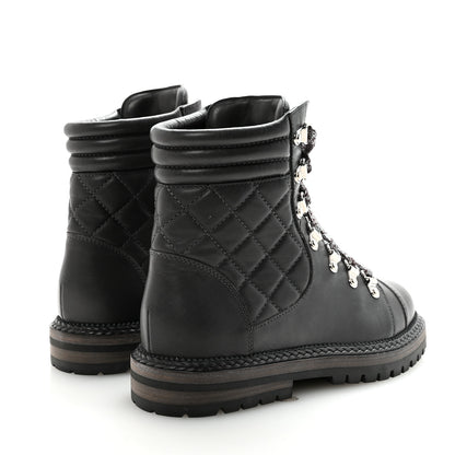 Chanel Lambskin Quilted Lace Up Boots 35.5 Grey 5 of 9