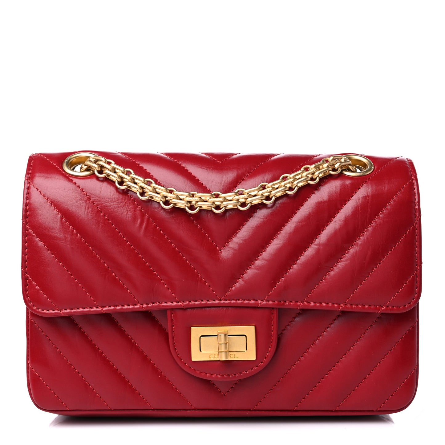Aged Calfskin Chevron Quilted 2.55 Reissue Mini Flap Dark Red