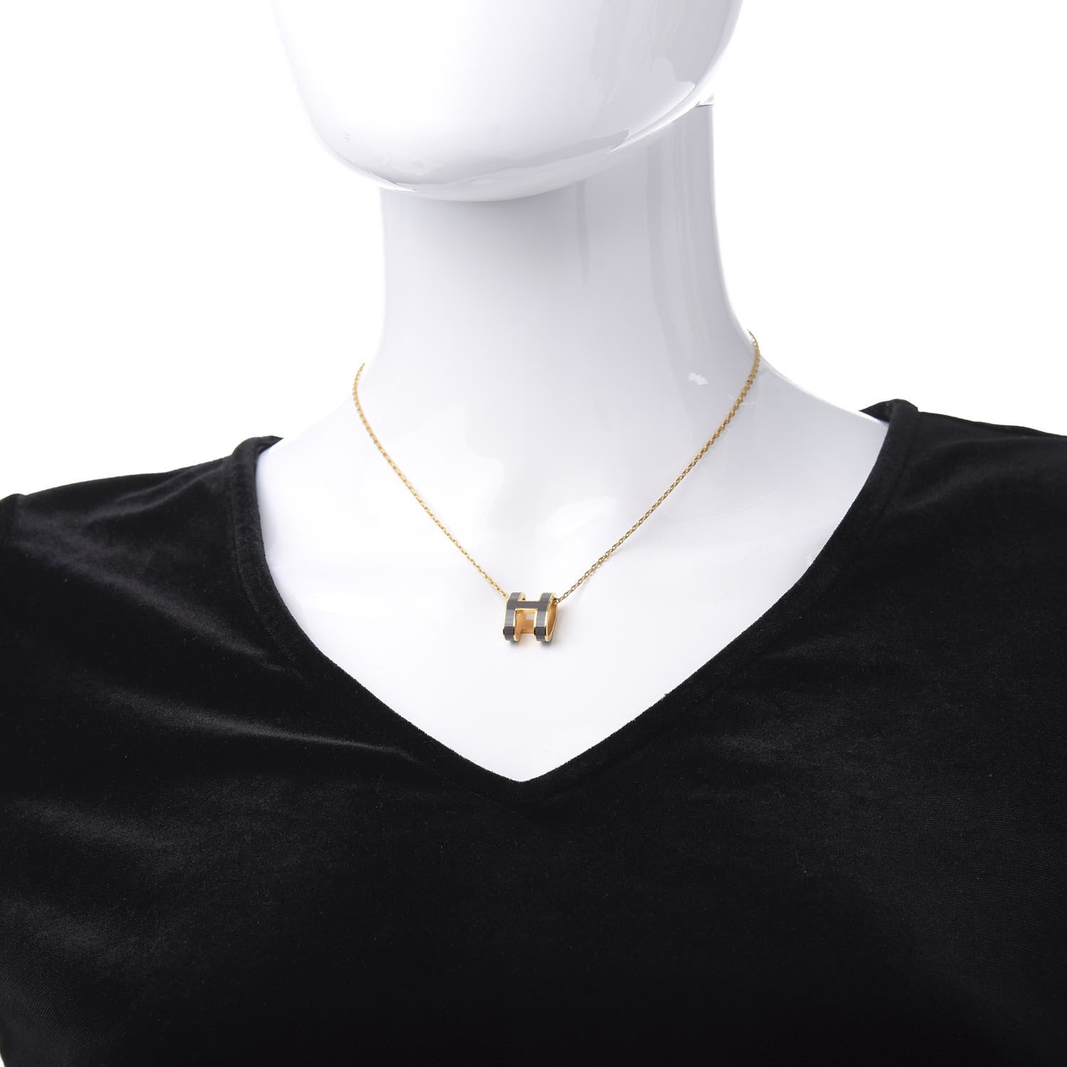 Hermes Lacquered Gold Pop H Pendant Necklace Etain 2 of 5