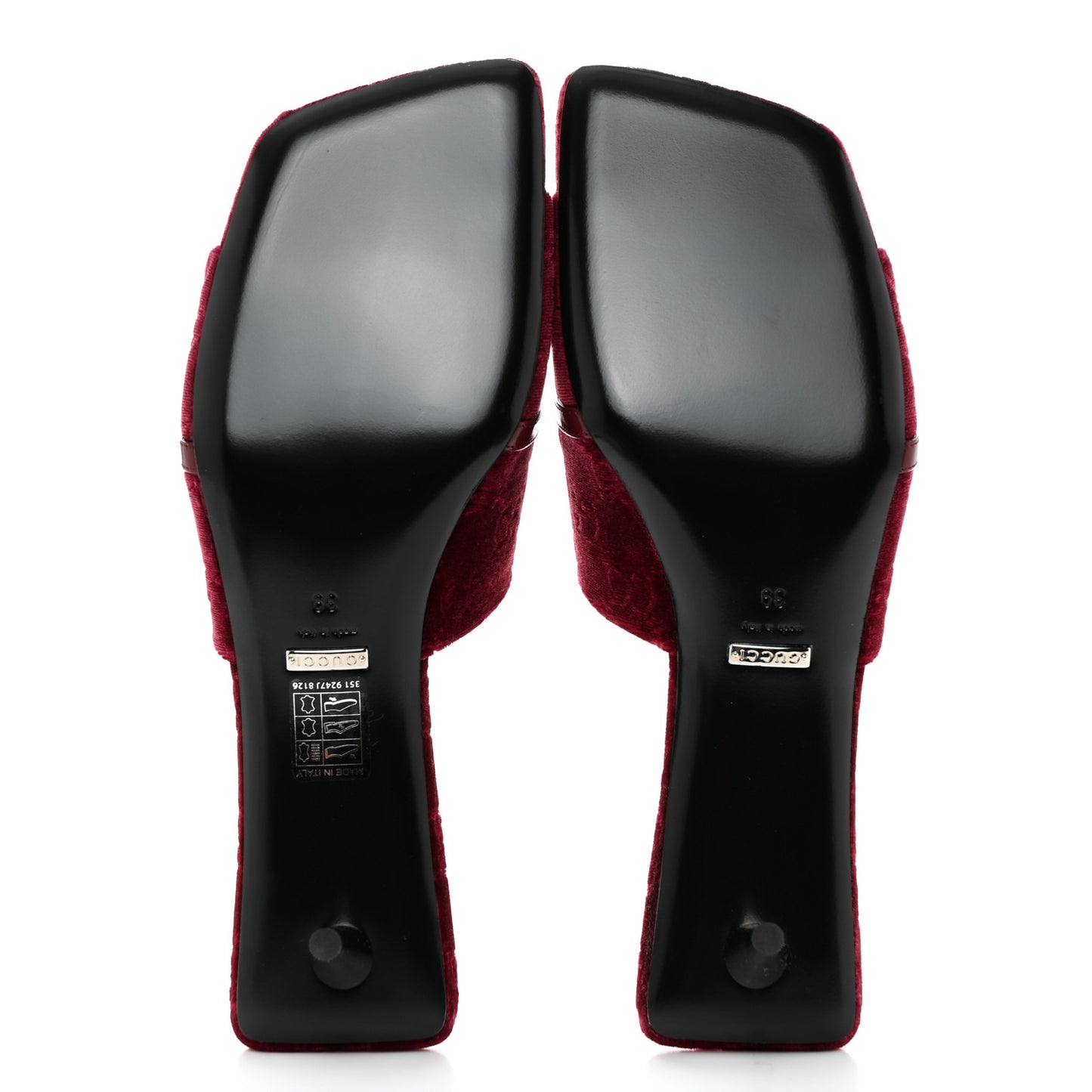 New Velvet Ashmir Regent Calfskin GG Monogram Square Toe Bow 45mm Slide Sandals 39 Red Grape