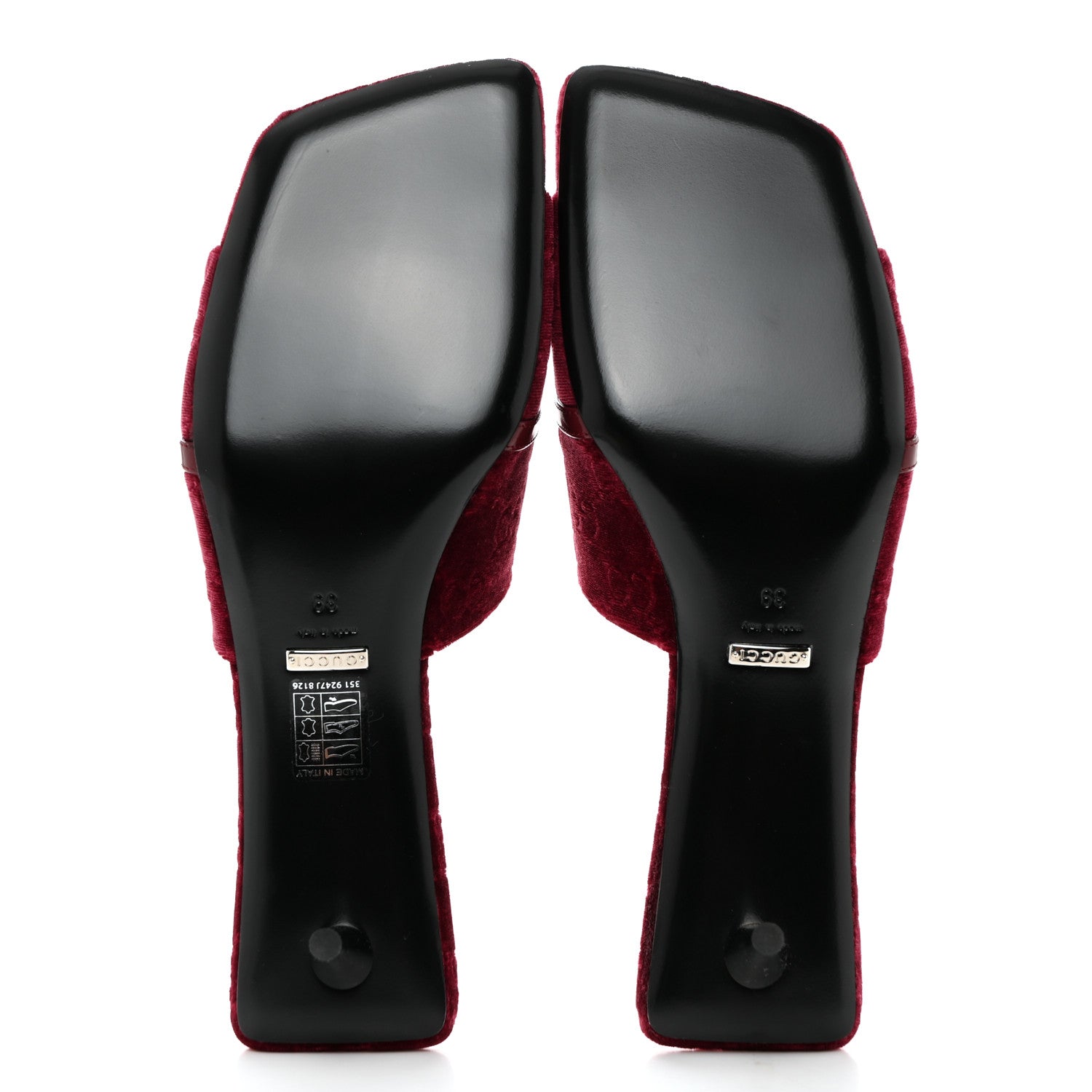 Gucci New Velvet Ashmir Regent Calfskin GG Monogram Square Toe Bow 45mm Slide Sandals 39 Red Grape 5 of 9