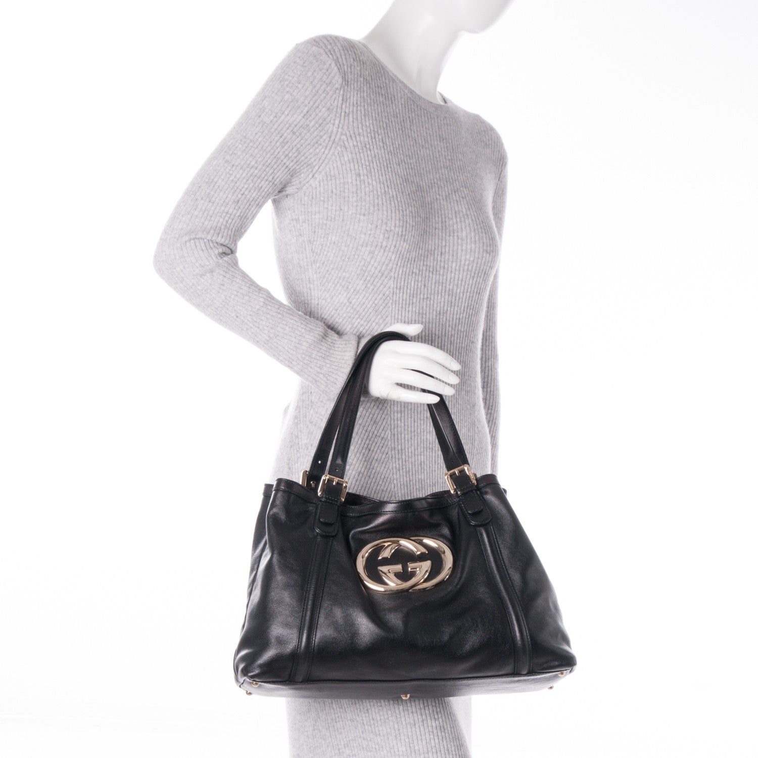 Gucci Calfskin Medium Britt Tote Black 2 of 8