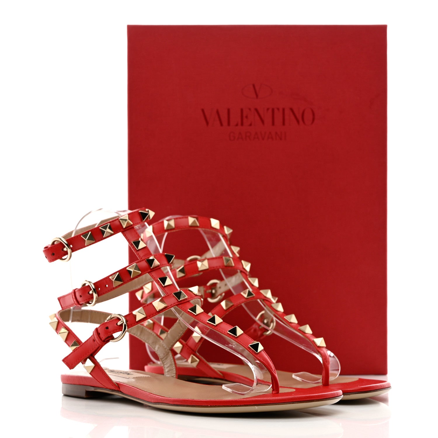 Valentino Garavani Calfskin Nappa Rockstud Ankle Wrap Flat Thong Sandals 35 Rouge Pur 12 of 12