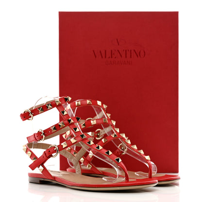 Valentino Garavani Calfskin Nappa Rockstud Ankle Wrap Flat Thong Sandals 35 Rouge Pur 12 of 12