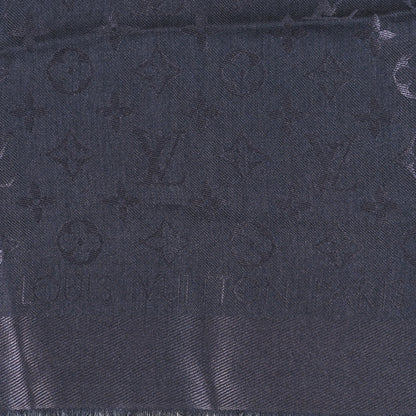 Louis Vuitton Silk Lurex Wool Monogram Shine Shawl Charcoal Grey 4 of 5