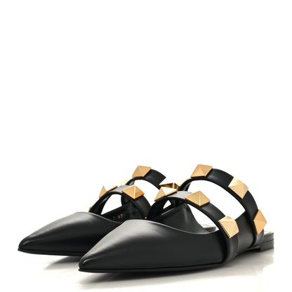 Valentino Garavani Calfskin Roman Stud Flat Mules 40.5 Black 3 of 9
