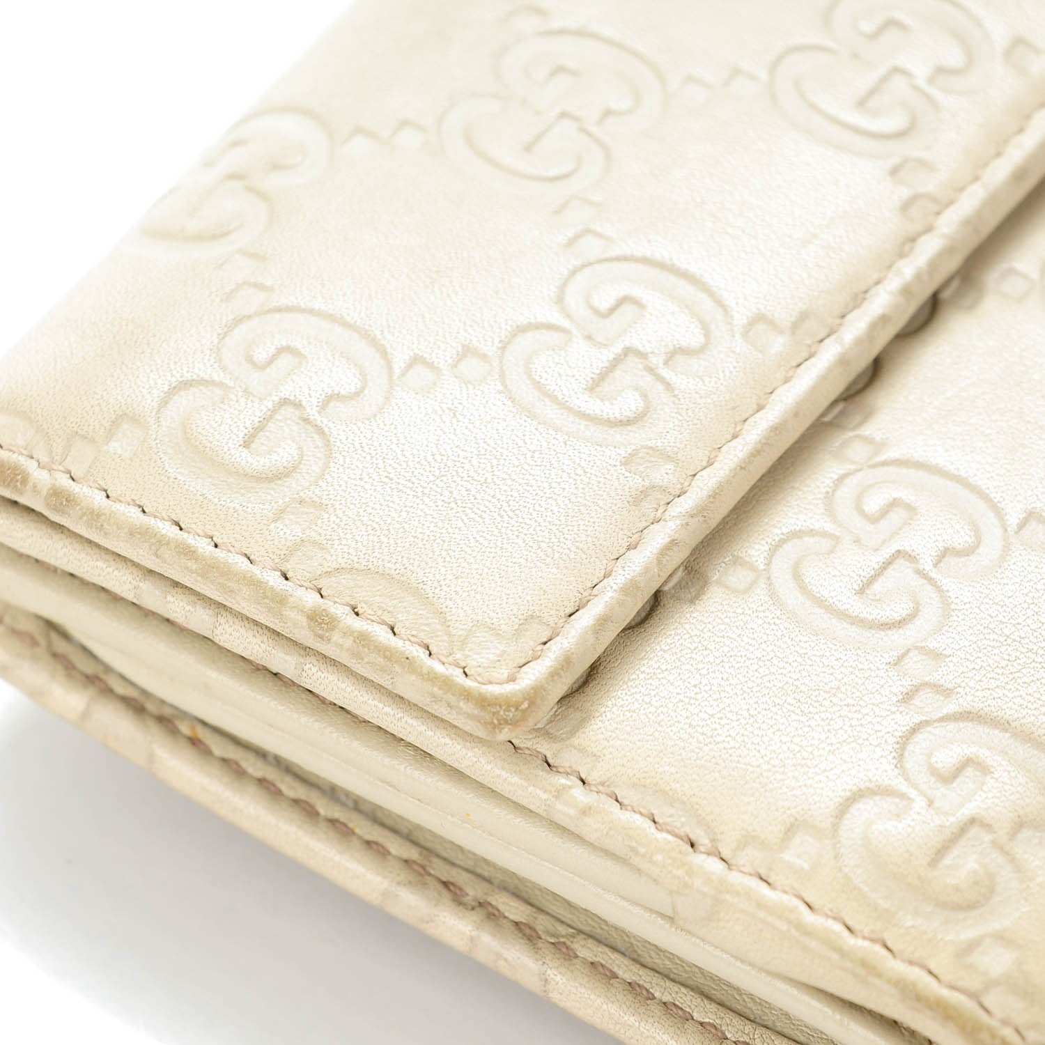 Gucci Guccissima Margaux Calfskin Icon Bar Continental Flap Wallet Mystic White 12 of 13