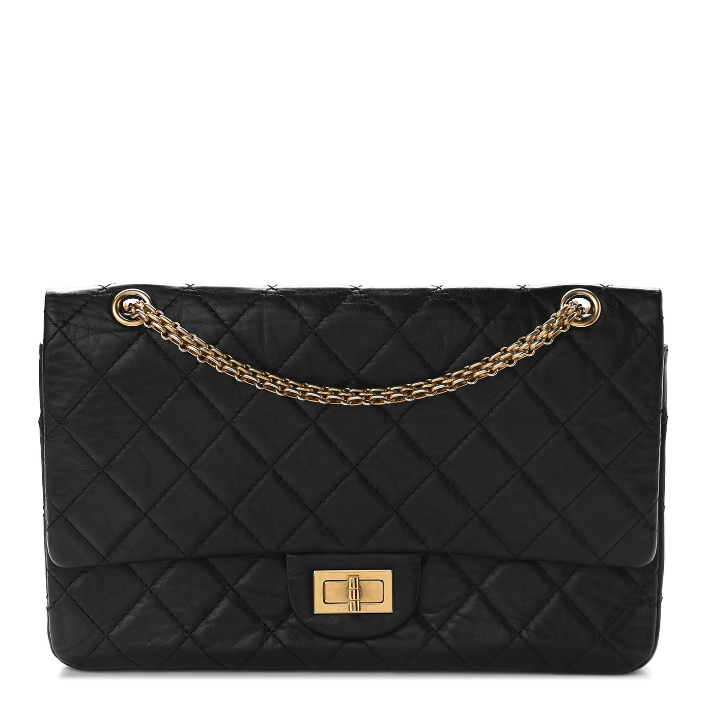 Aged Calfskin Quilted 2.55 Reissue 227 Flap Black
