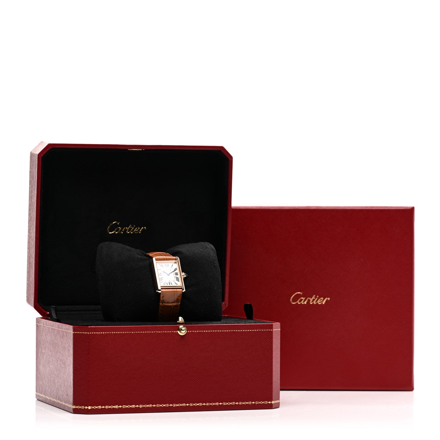 Cartier 18K Pink Gold Alligator 22mm Tank Louis Manual Winding Watch Brown 5 of 5
