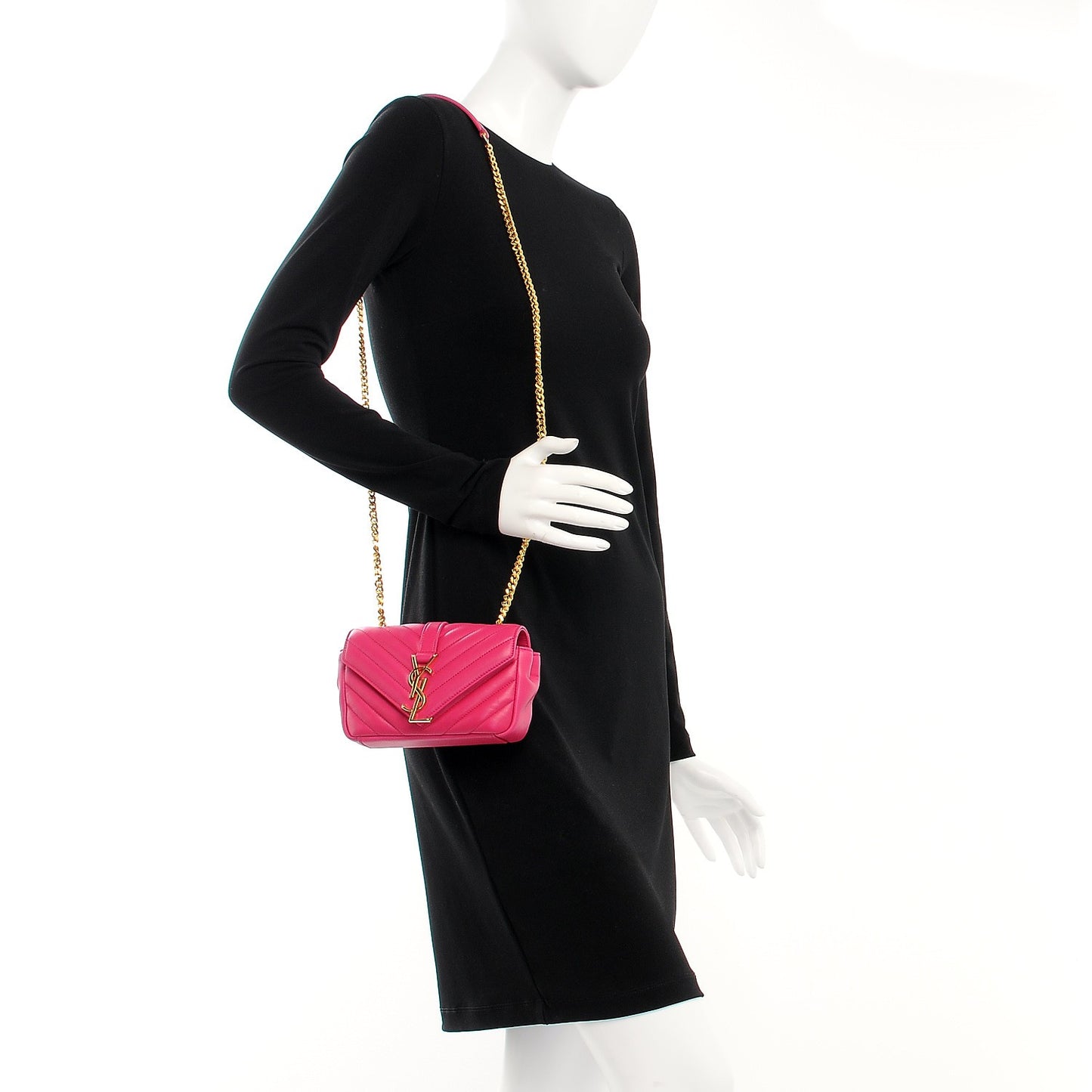 Calfskin Matelasse Chevron Classic Monogram Baby Chain Bag Fuchsia