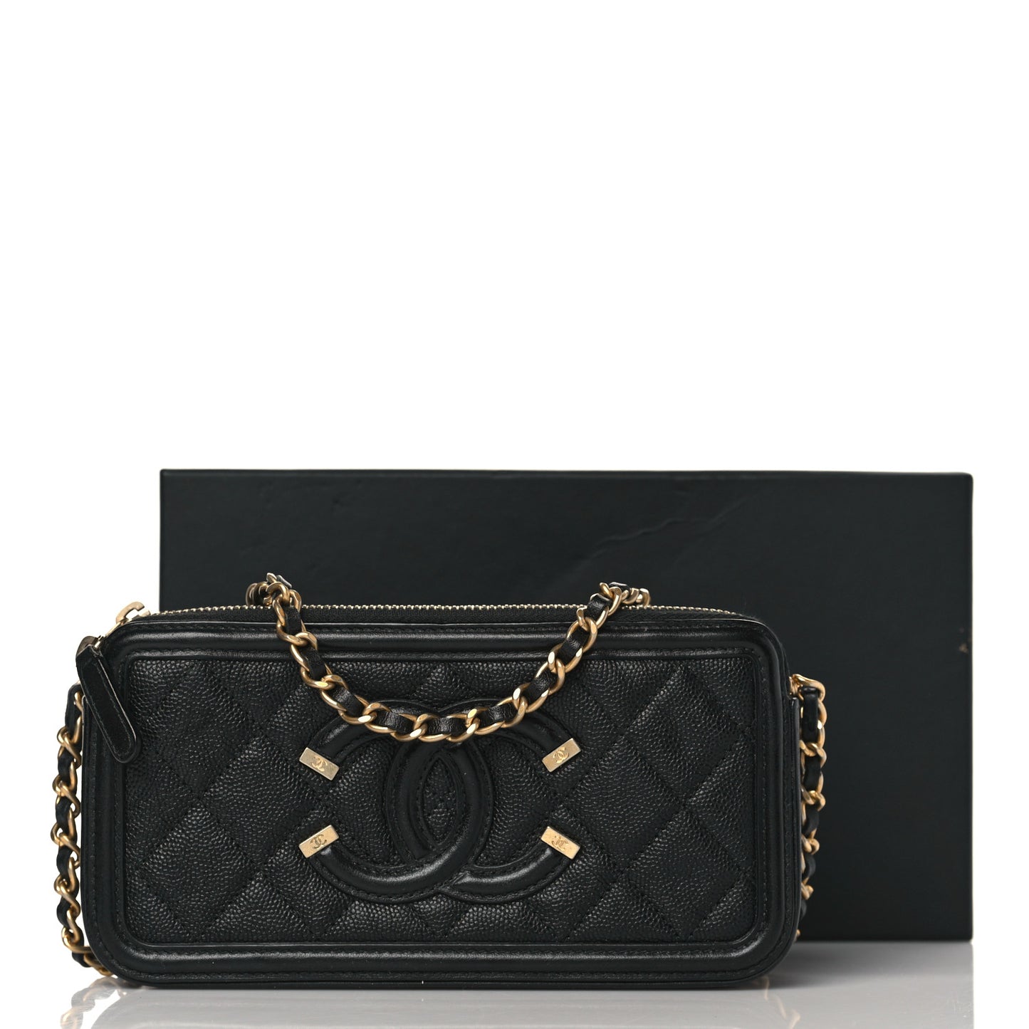 Caviar Quilted CC Filigree Clutch With Chain Black