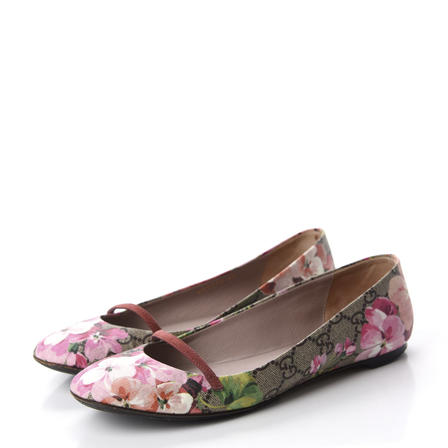 GG Supreme Monogram Blooms Ballet Flats 36 Beige Multicolor Dry Rose
