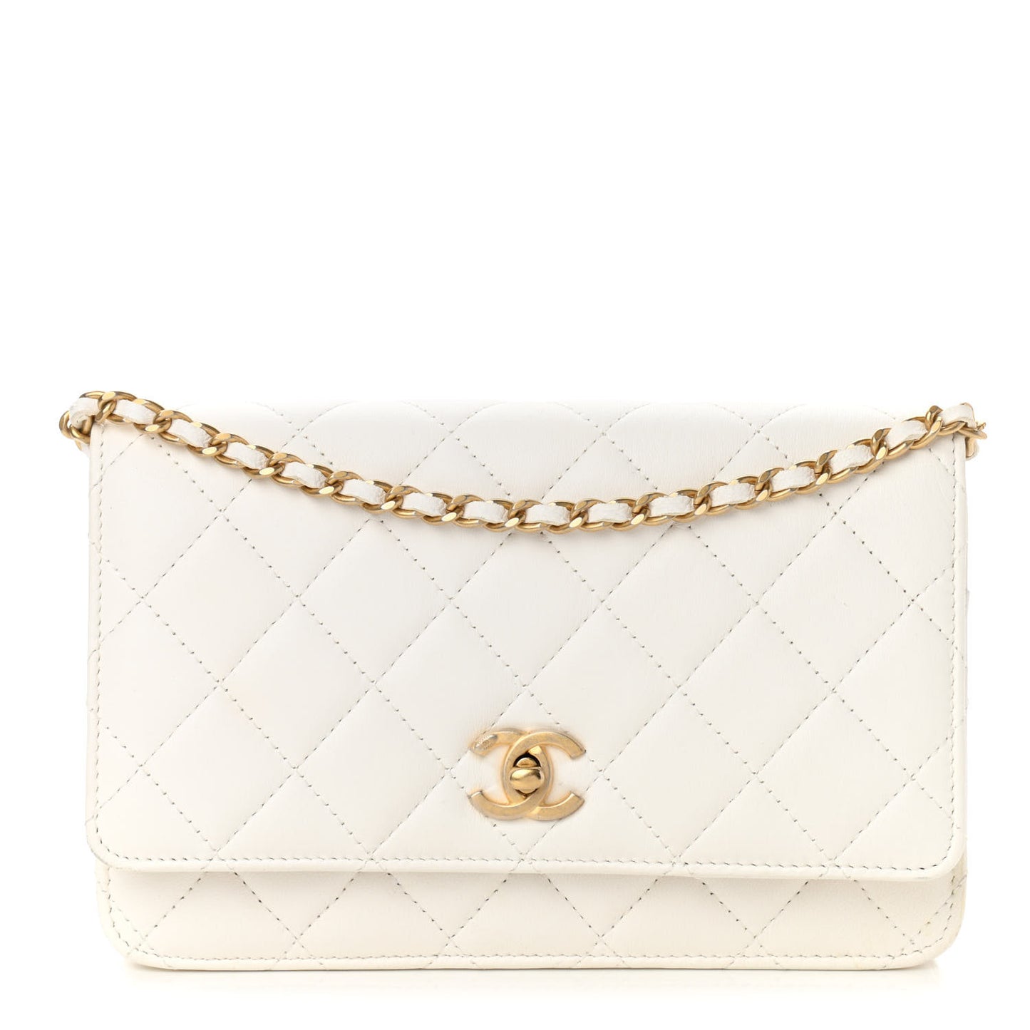 Lambskin Quilted CC Pearl Crush Wallet on Chain WOC White