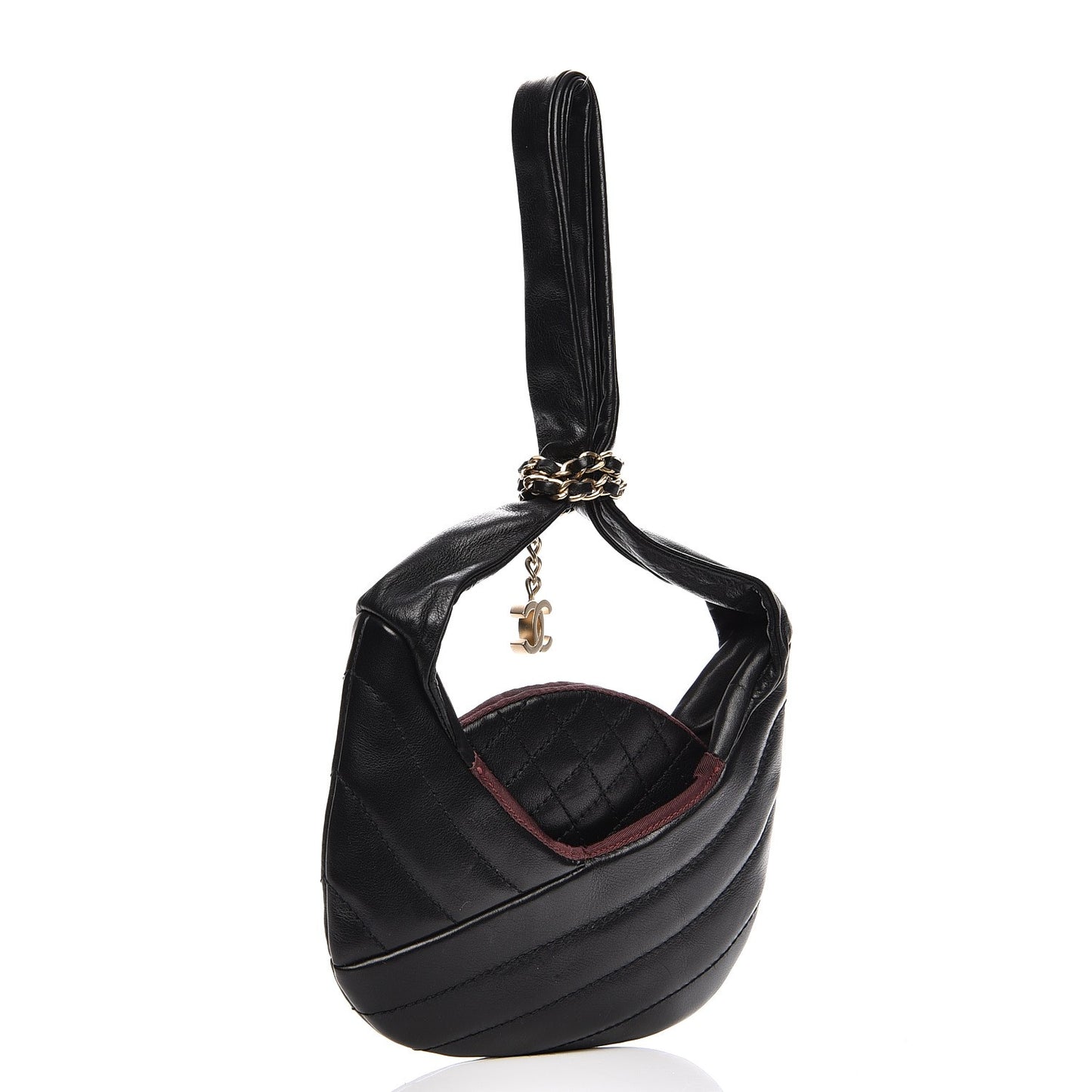 Calfskin Quilted Small Chain Evening Bag Black
