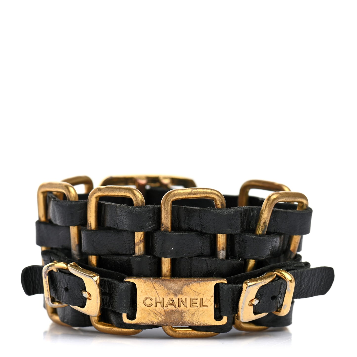 Lambskin Chain Bracelet Black Gold