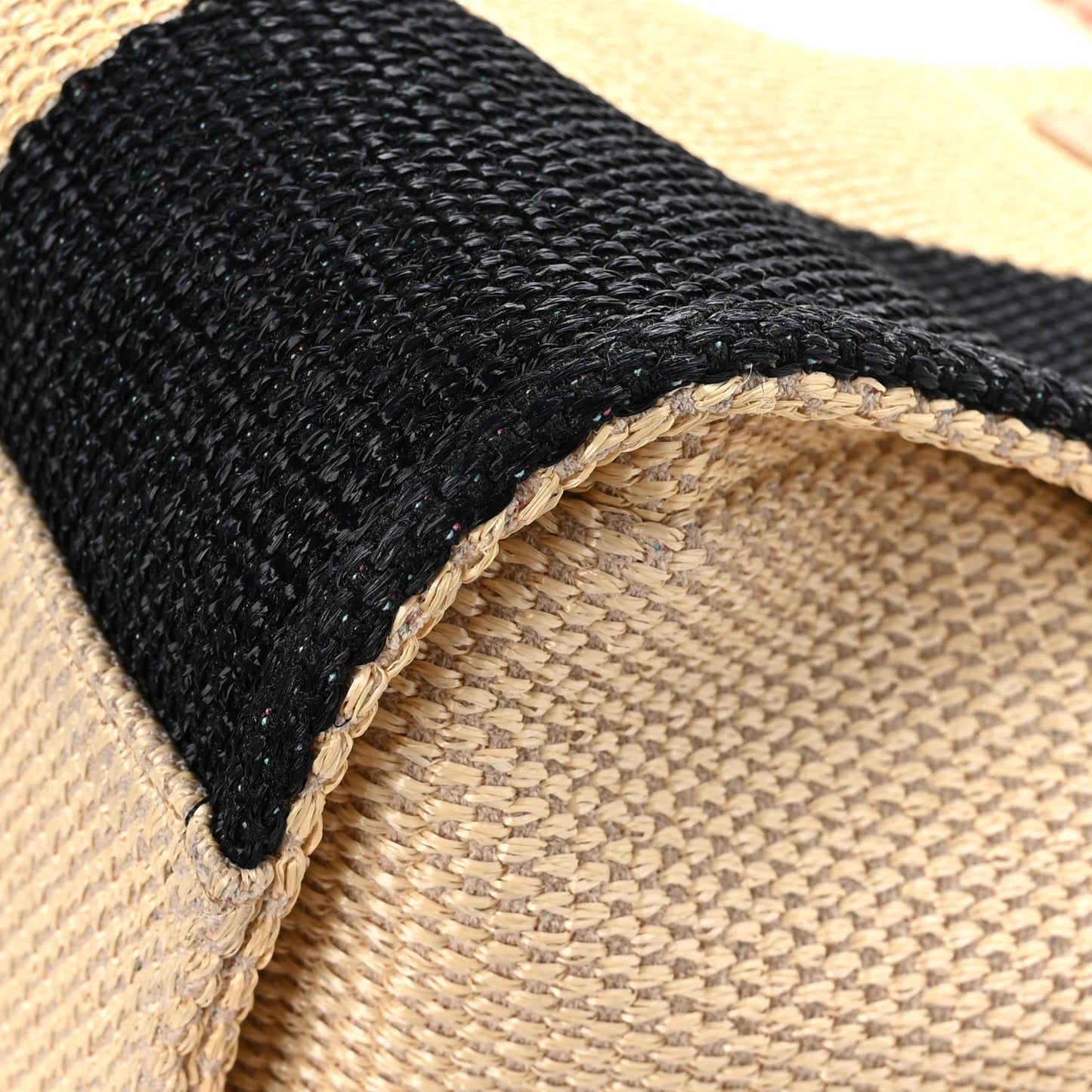 Straw Raffia Calfskin Striped Medium Deauville Tote Black Beige Ivory
