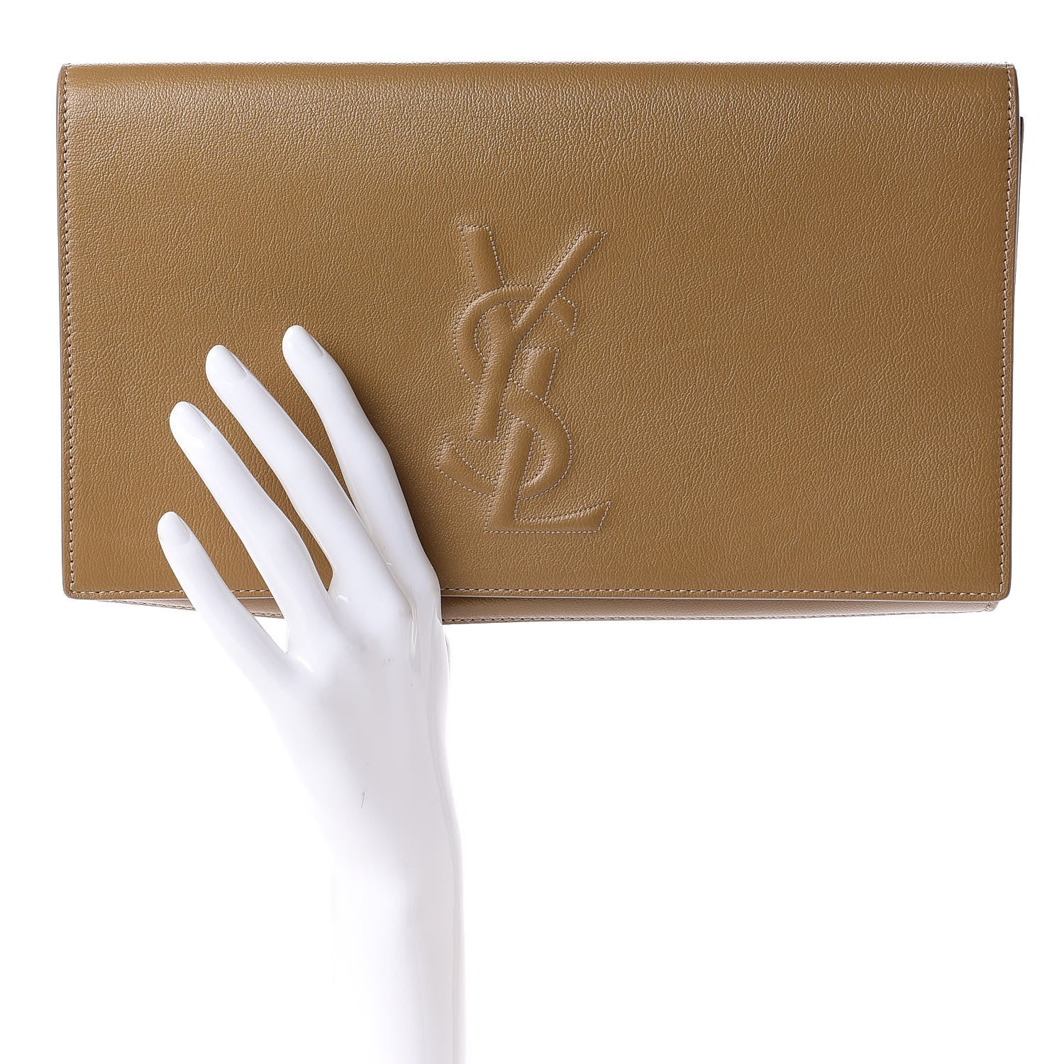 Saint Laurent Calfskin Monogram Large Belle De Jour Clutch Beige 2 of 10