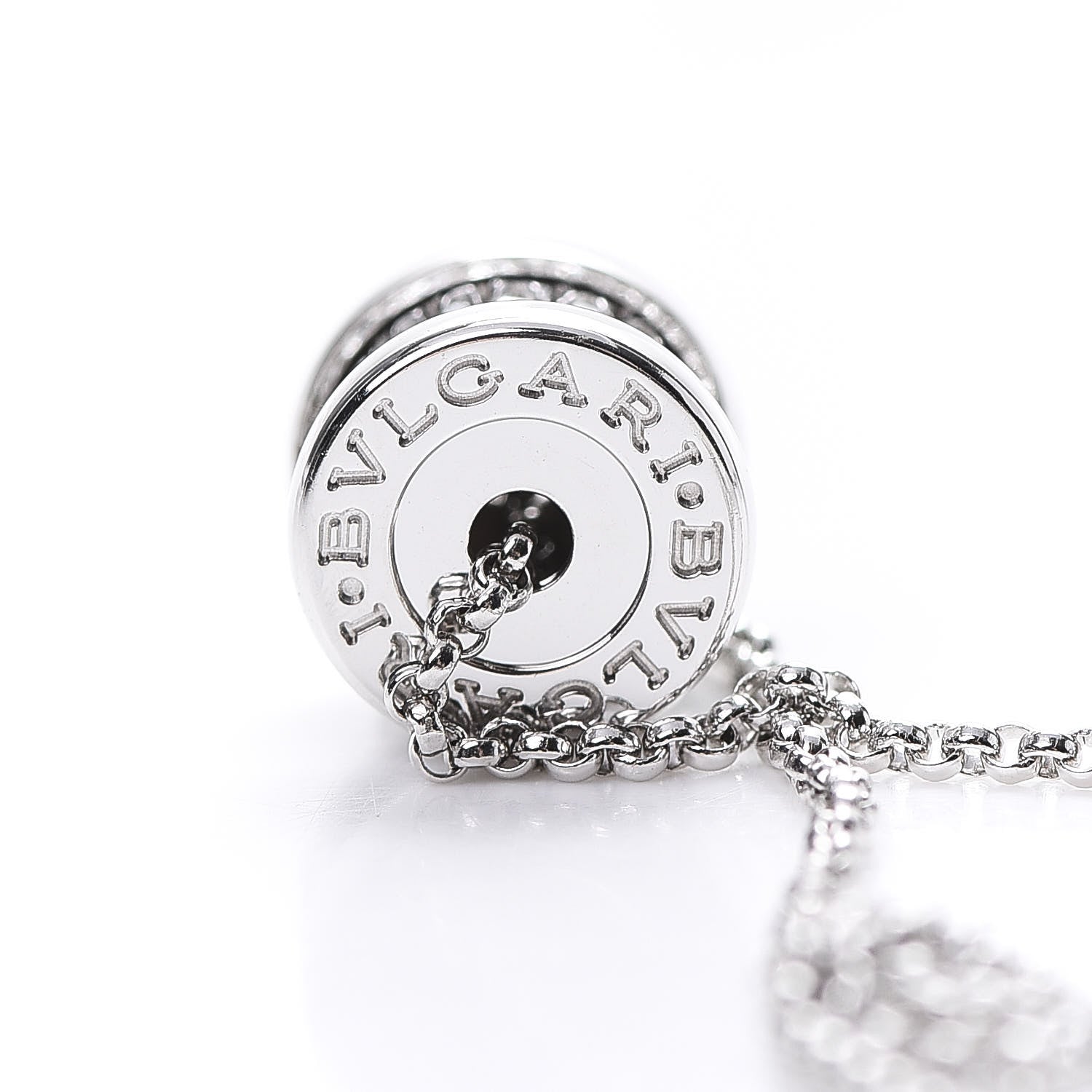 Bulgari 18K White Gold Diamond Small B.Zero1 Pave Pendant Necklace 8 of 9