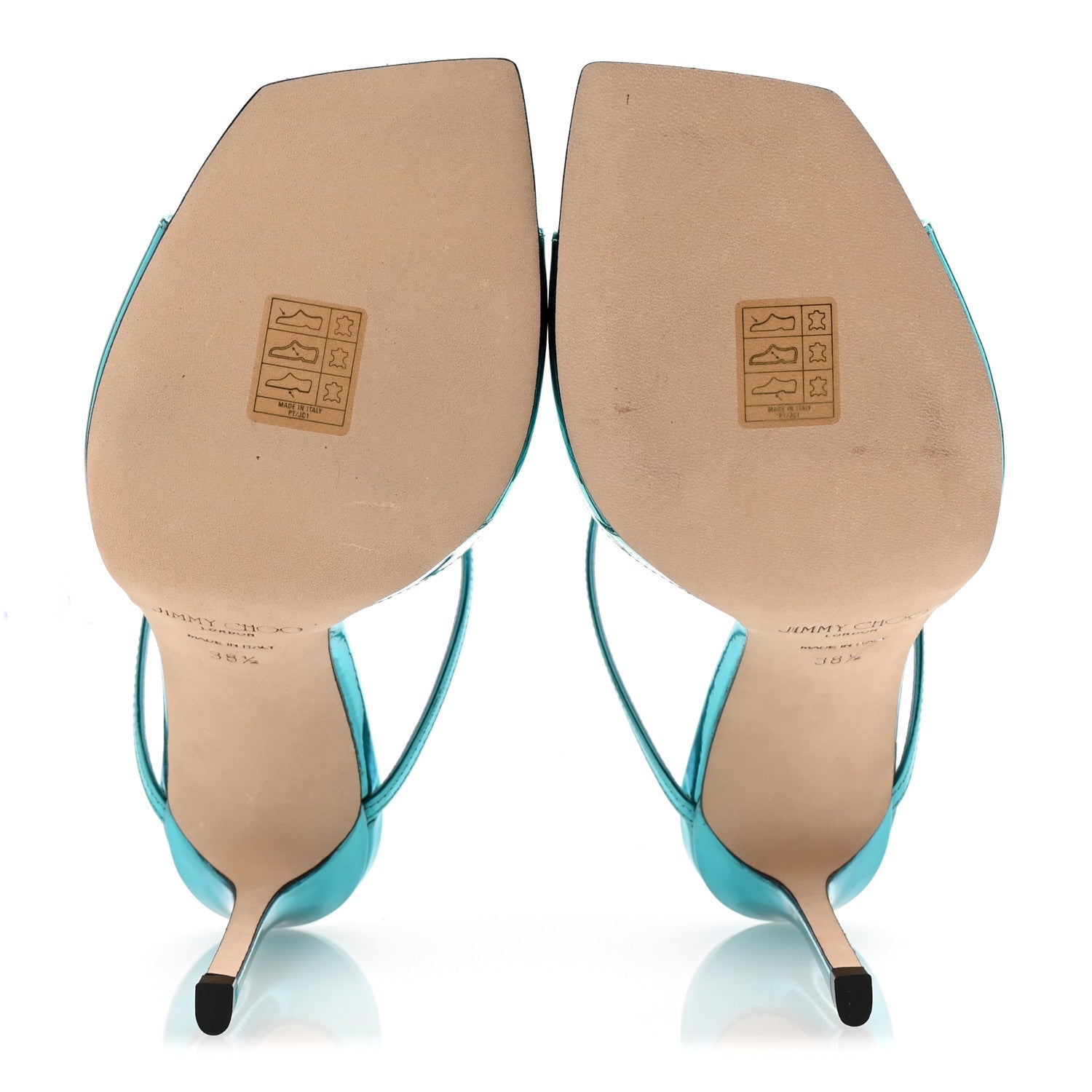 Jimmy Choo Metallic Calfskin Anise 95 Sandals 38.5 Malibu 1740830