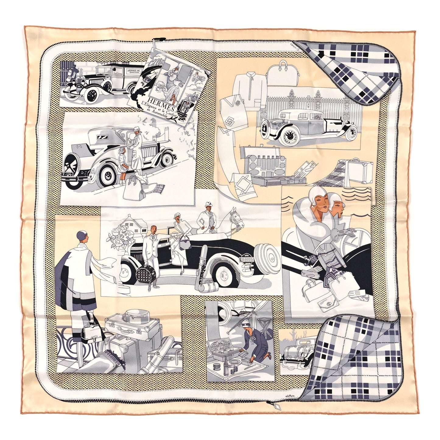 Silk Confort En Automobile Scarf 70 Creme White Black