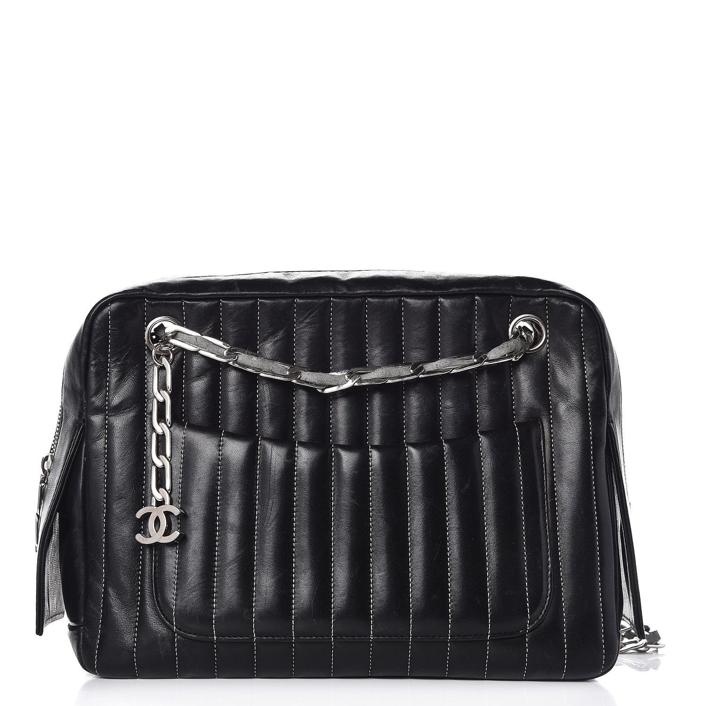 Lambskin Vertical Quilted Mademoiselle Small Camera Case Black