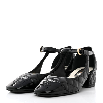 Chanel Lambskin Patent Quilted Cap Toe Mary Jane Flats 37.5 Black 3 of 9