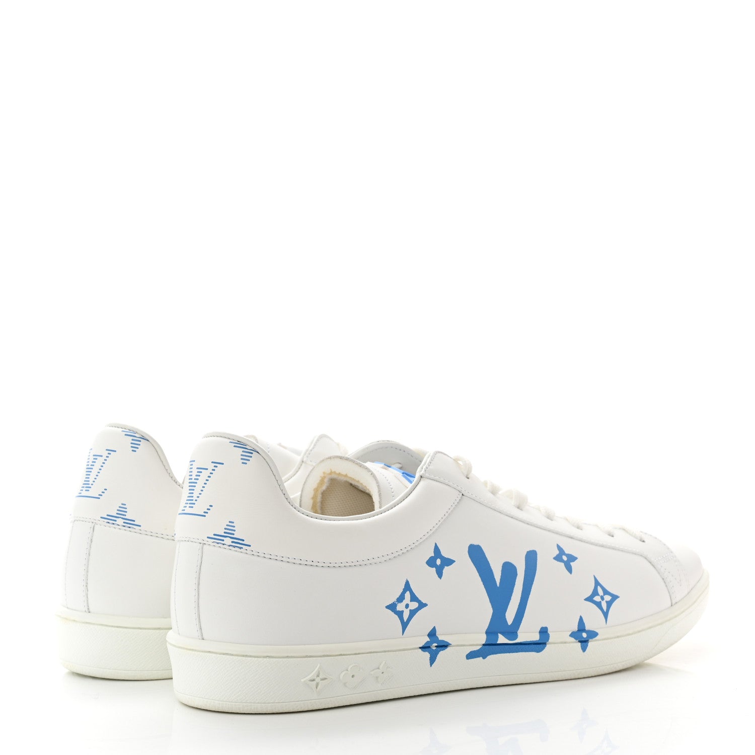 Louis Vuitton Calfskin Luxembourg Samothrace Mens Sneakers 9 White Blue 4 of 9