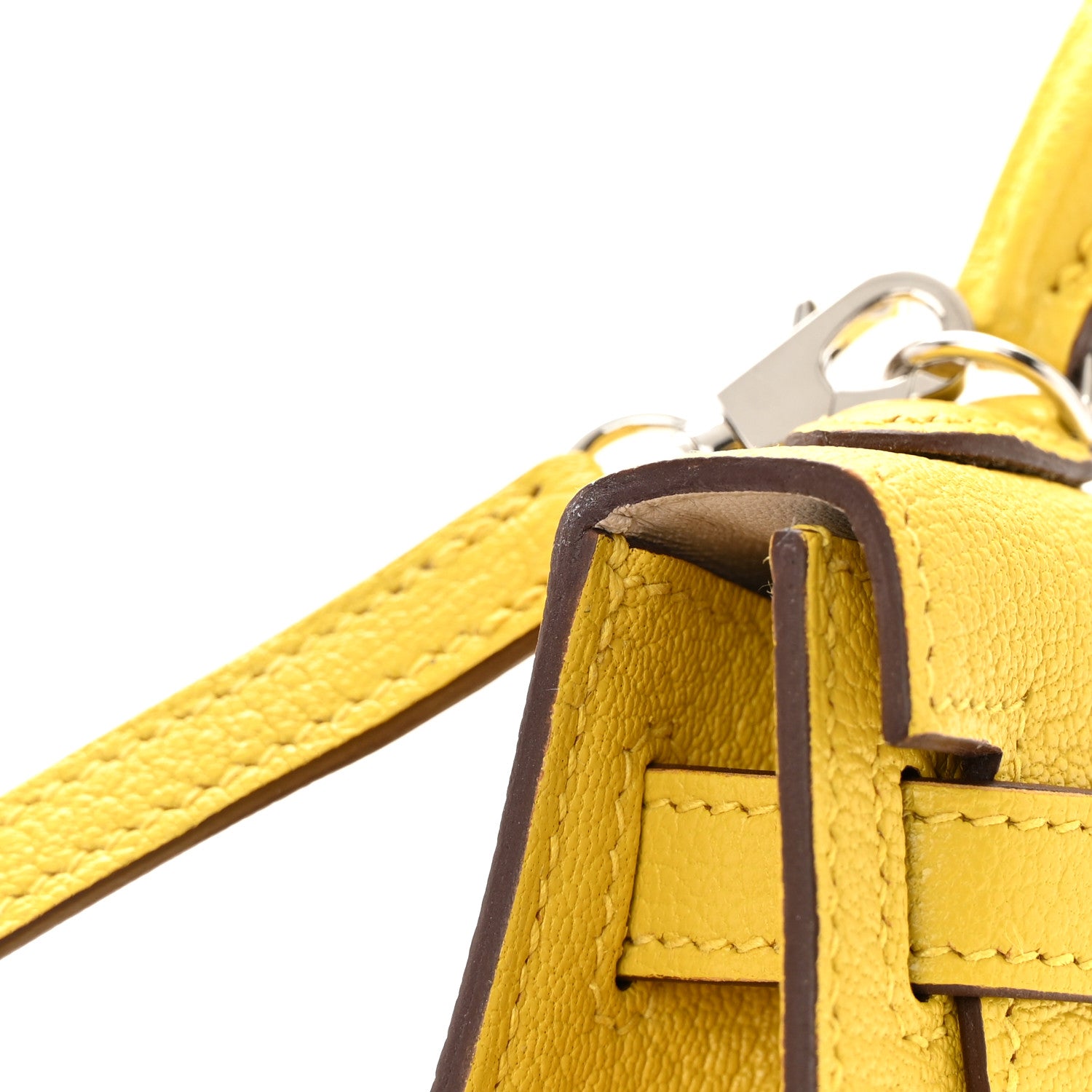 Hermes Chevre Mysore Verso Mini Kelly Sellier 20 Jaune De Naples Nata 13 of 14