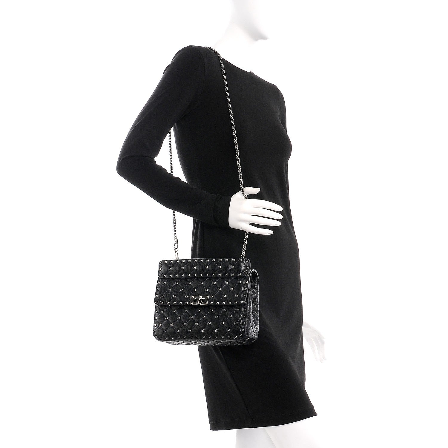 Valentino Garavani Craquele Nappa Medium Rockstud Spike Shoulder Bag Black 2 of 8