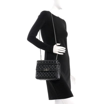 Valentino Garavani Craquele Nappa Medium Rockstud Spike Shoulder Bag Black 2 of 8