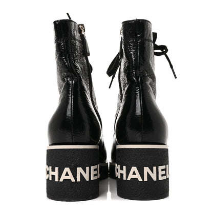 Chanel Patent Lace Up Boots 38 Black 5 of 7
