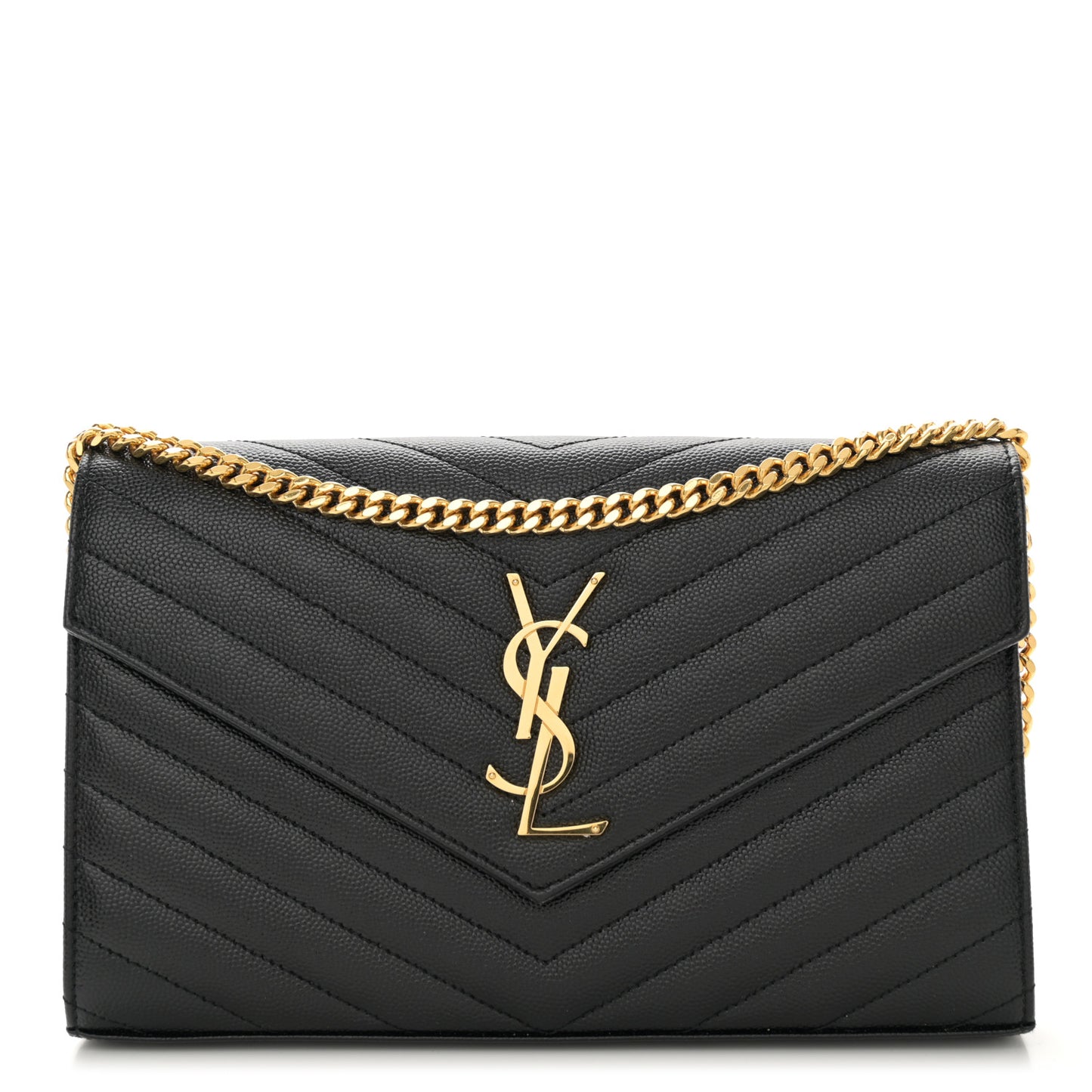 Grain De Poudre Matelasse Chevron Monogram Chain Wallet Black