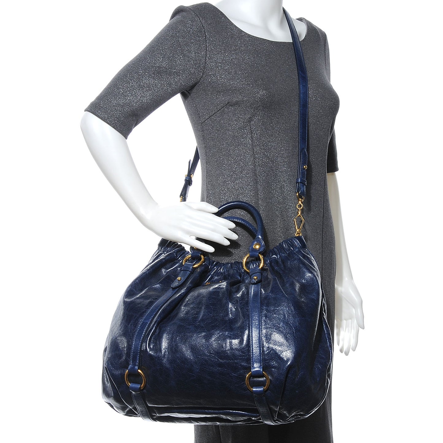 Leather Vitello Lux Gathered Shopper Tote Bleuette