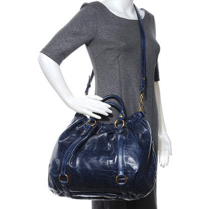Miu Miu Leather Vitello Lux Gathered Shopper Tote Bleuette 2 of 8