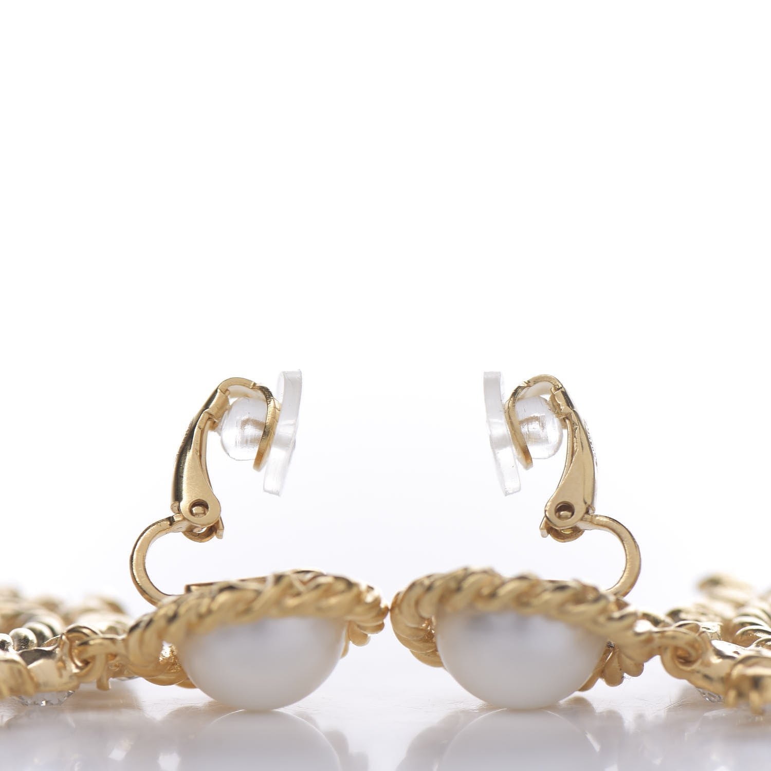 Chanel Pearl Crystal CC-Casino Clip On Earrings Gold 2 of 3