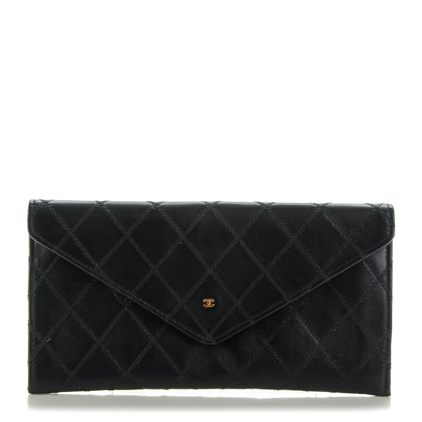 Lambskin Diamond Stitched Long Flap Wallet Black