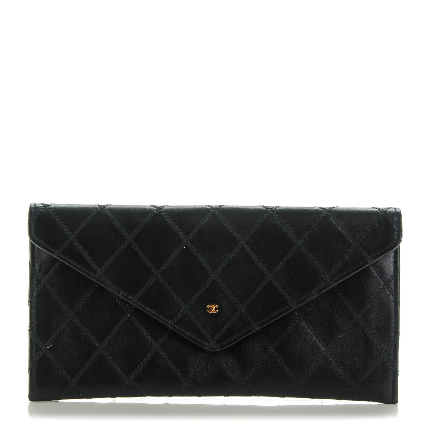 Chanel Lambskin Diamond Stitched Long Flap Wallet Black 1 of 8