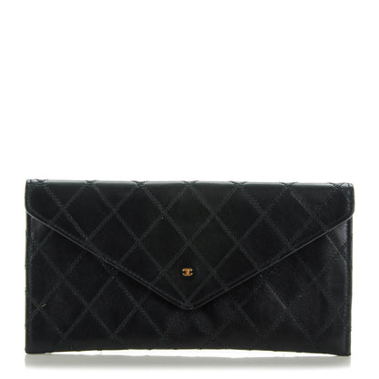 Chanel Lambskin Diamond Stitched Long Flap Wallet Black 1 of 8
