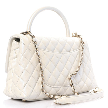 Chanel Iridescent Caviar Quilted Small Coco Handle Flap White 3 of 10