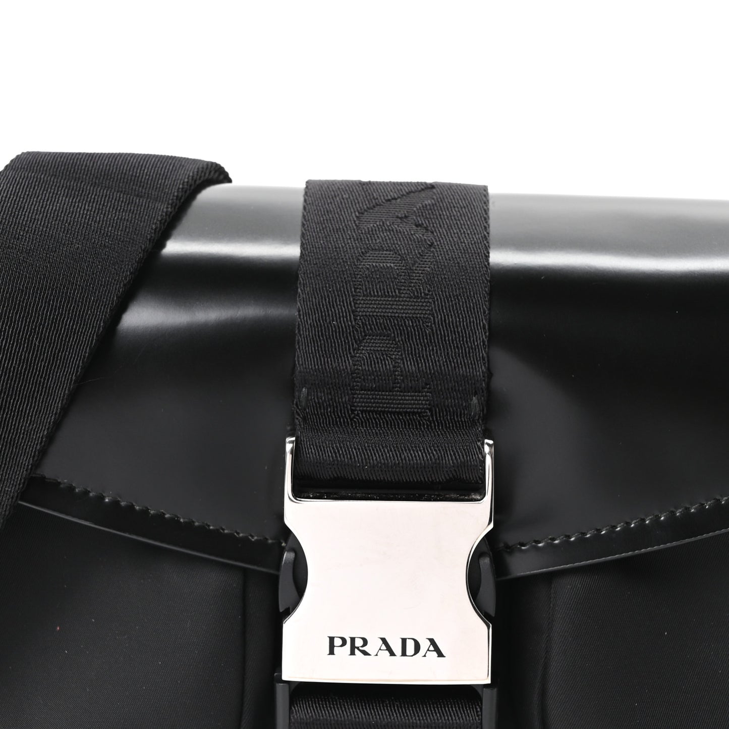 Re-Nylon Spazzolato Double Pocket Buckle Shoulder Bag Black