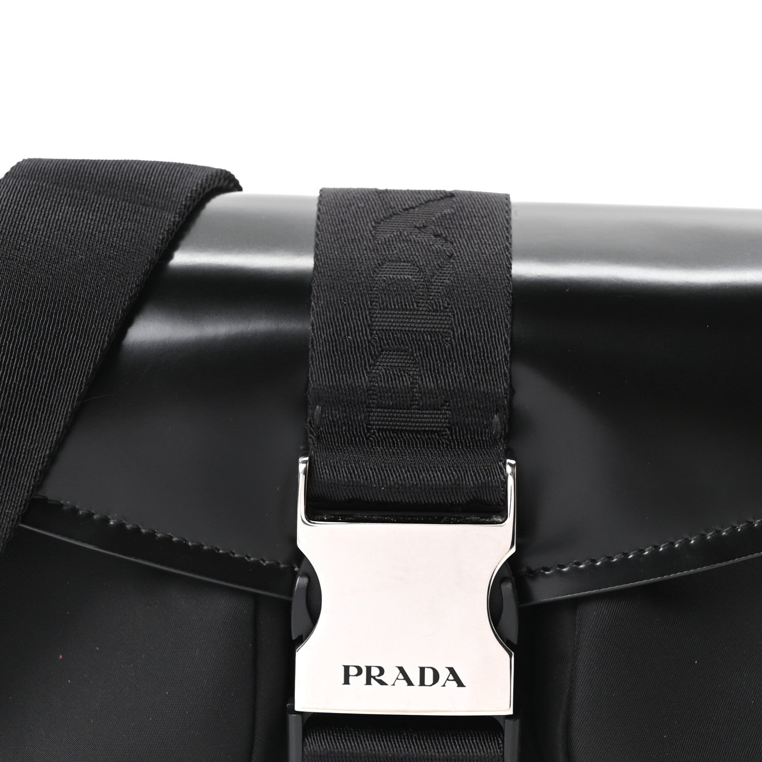 Prada Re-Nylon Spazzolato Double Pocket Buckle Shoulder Bag Black 8 of 10