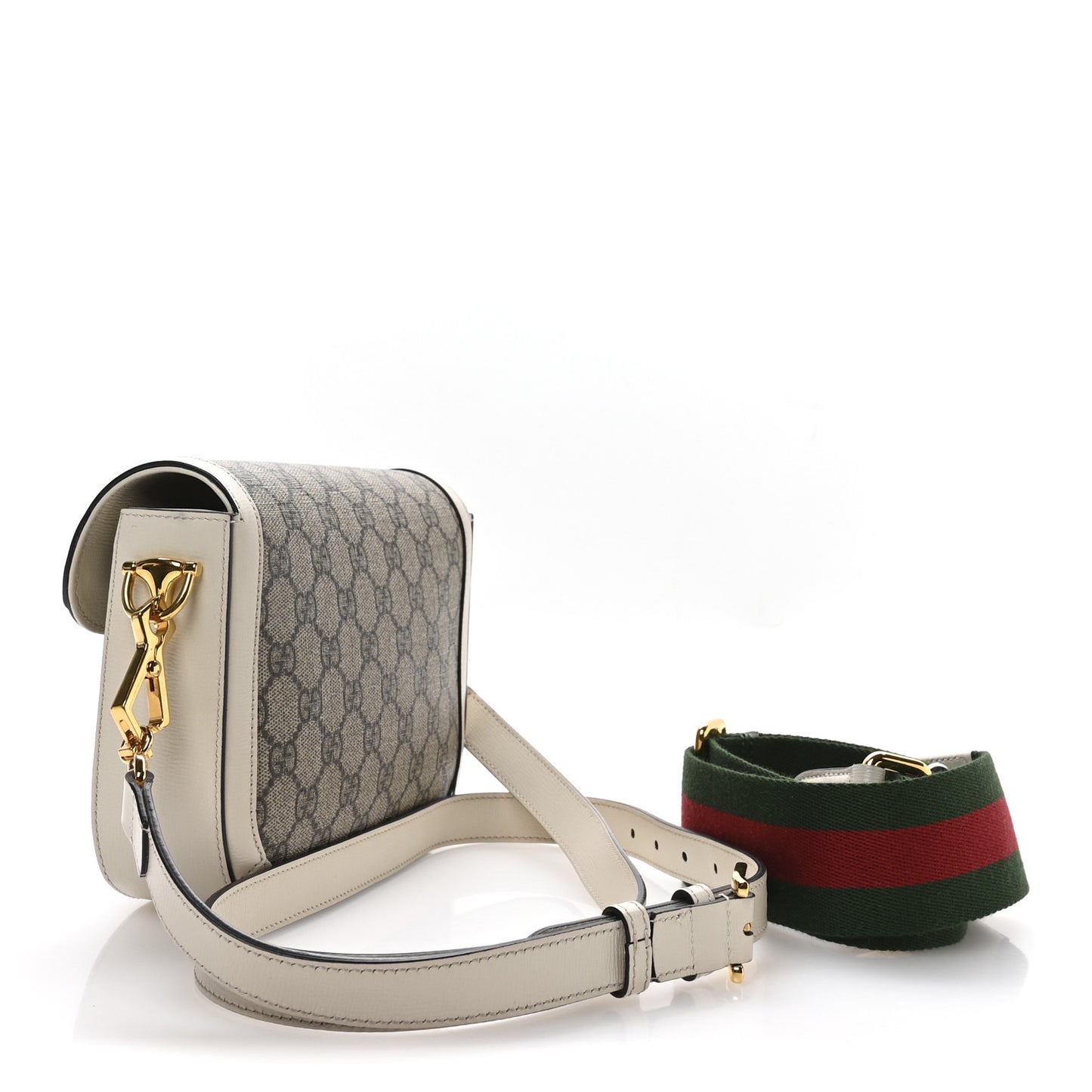 GG Supreme Monogram Web Mini Horsebit 1955 Shoulder Bag Beige Mystic White