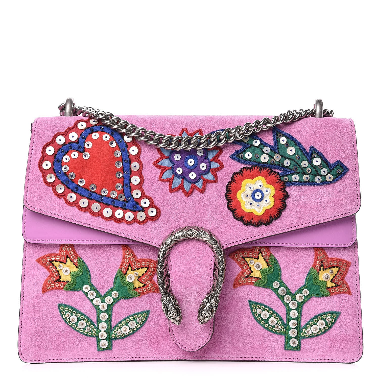 Gucci Suede Cudu Embroidered Medium Dionysus Shoulder Bag Candy Mousse Multicolor 1 of 9
