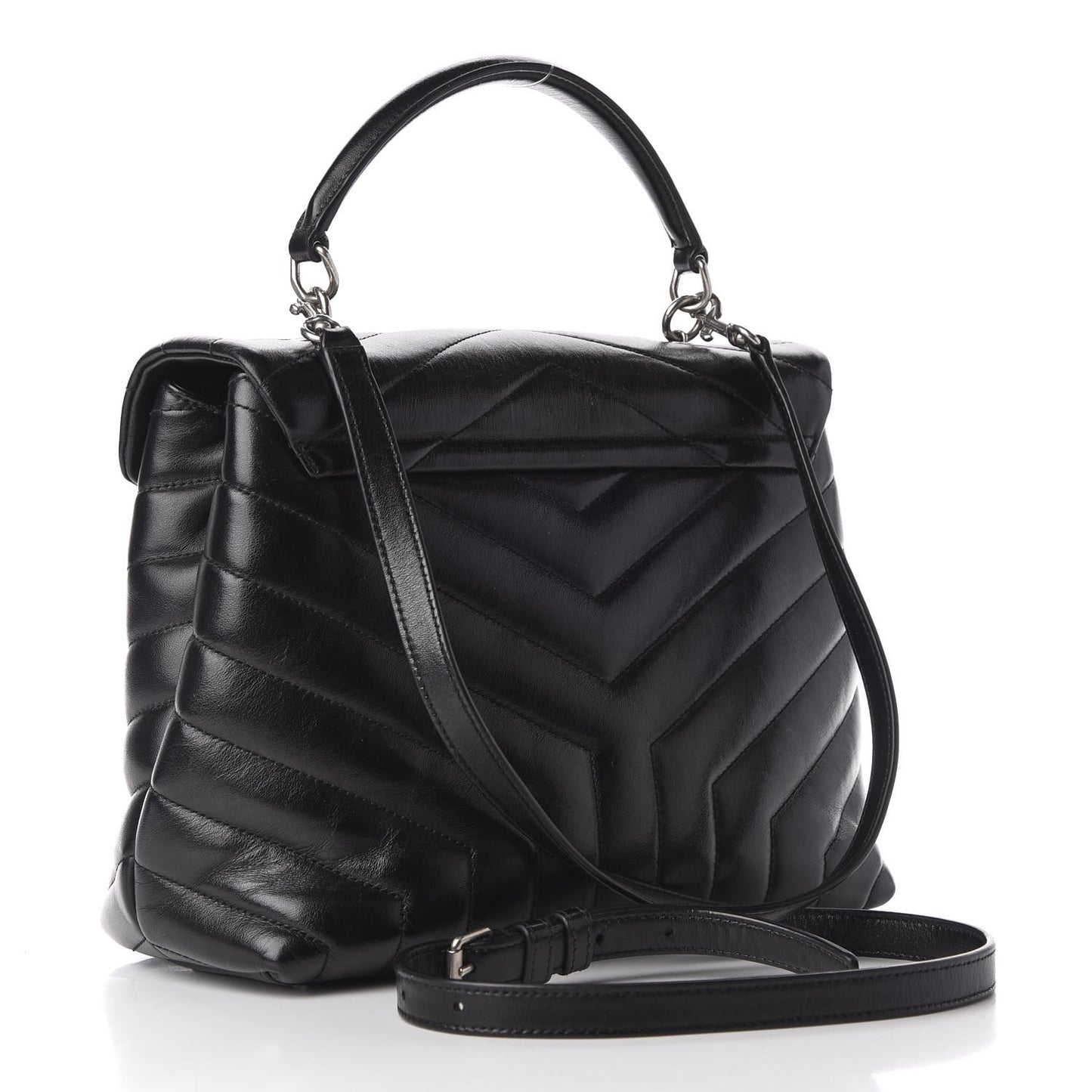Calfskin Y Quilted Monogram Medium Loulou Chain Satchel Black