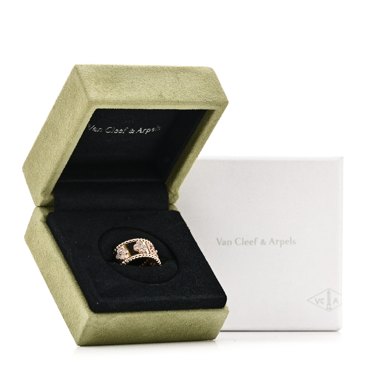 18K Rose Gold Diamond Small Perlee Clovers Ring 48 4.5