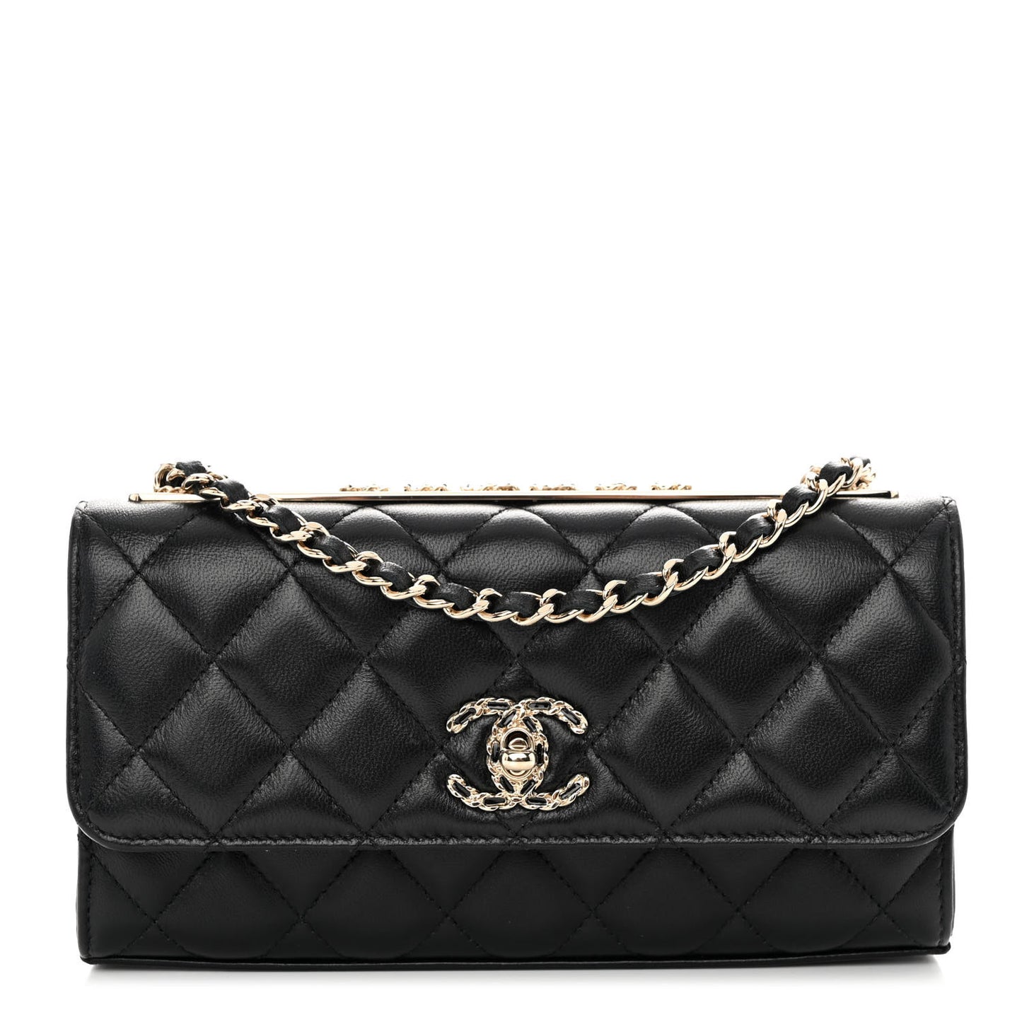 Lambskin Quilted Trendy CC Flap Phone Holder With Chain Black