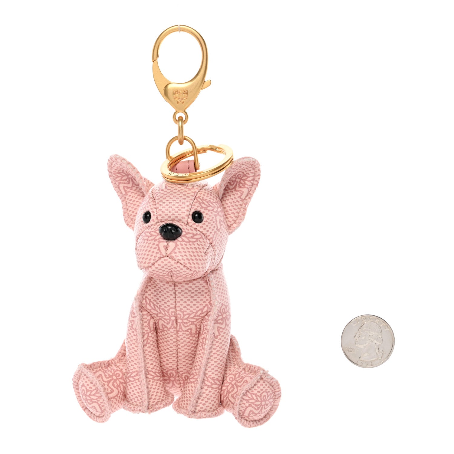 MCM Visetos Lauretos Himmel French Bulldog Bag Charm Silver Pink 2 of 4