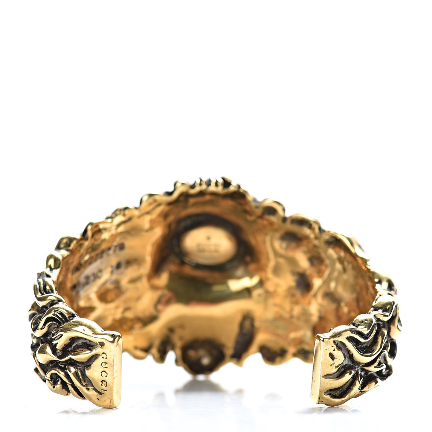 Metal Pearl Lion Head Cuff Bracelet 18 Aged Gold