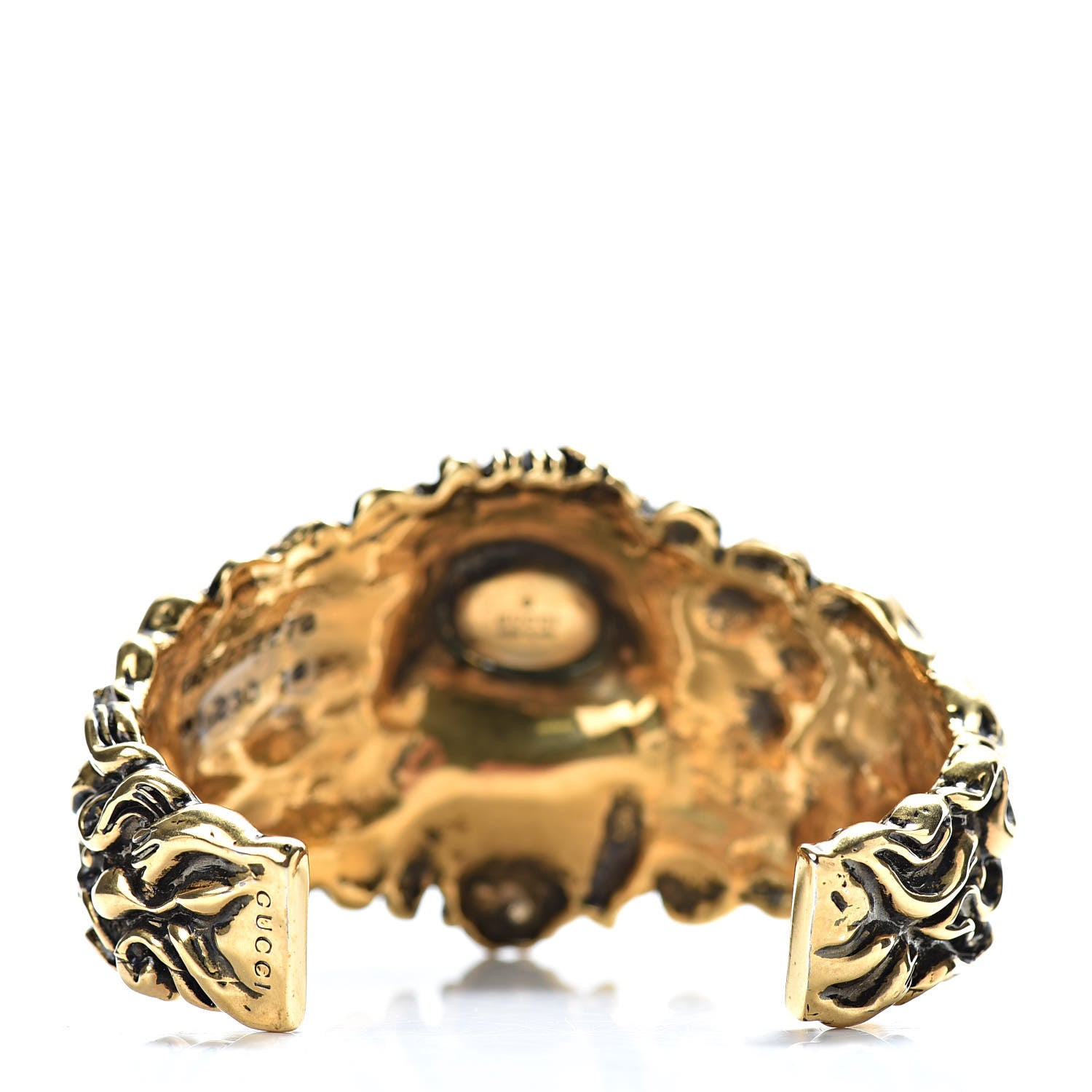 Gucci Metal Pearl Lion Head Cuff Bracelet 18 Aged Gold 5 of 7